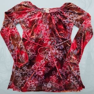 Velvet-Mesh Lantern Sleeve Blouse